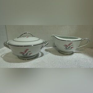 Creative Royal Elegance Fine China Sugar Bowl Lid and Creamer Silver Trim Japan